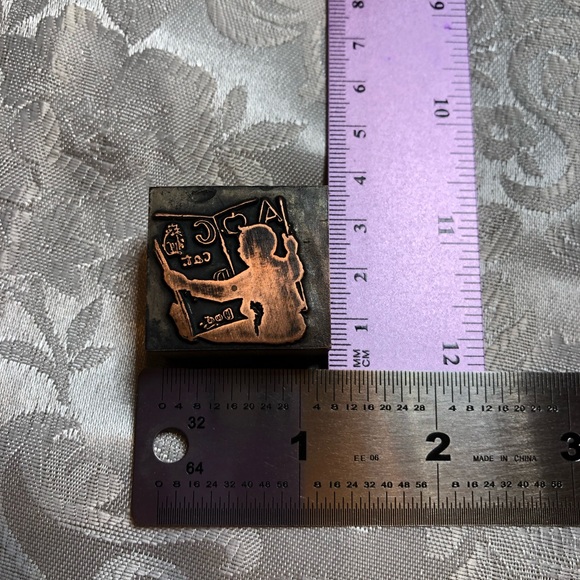 Antique Wooden Print Block Copper Child Book Dog Cat ABCs - Picture 5 of 5